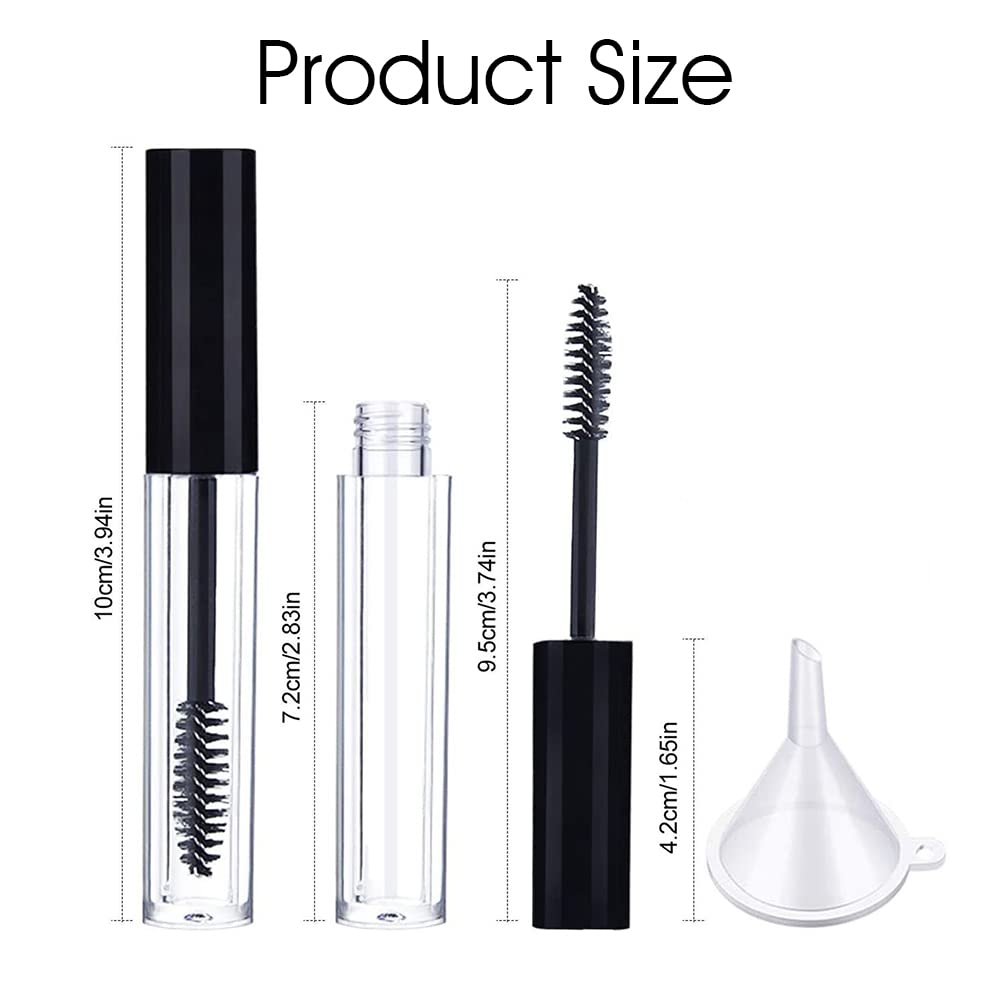MAYCREATE® 10ml Empty Plastic Mascara Tube with Wand - Eyelash Cream Container for Castor Oil, Includes Brush Kit & Funnels - Perfect for DIY Mascara, Eyeliner & Beauty Products (Great for Travel & Home Use)