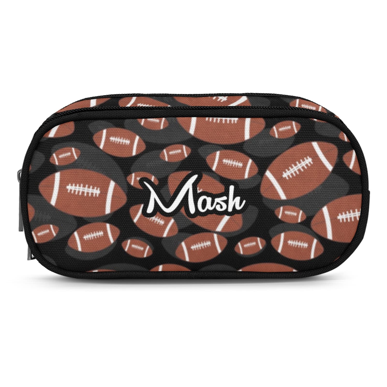 Custom Brown Black Football Pencil Case for Students - School & Travel