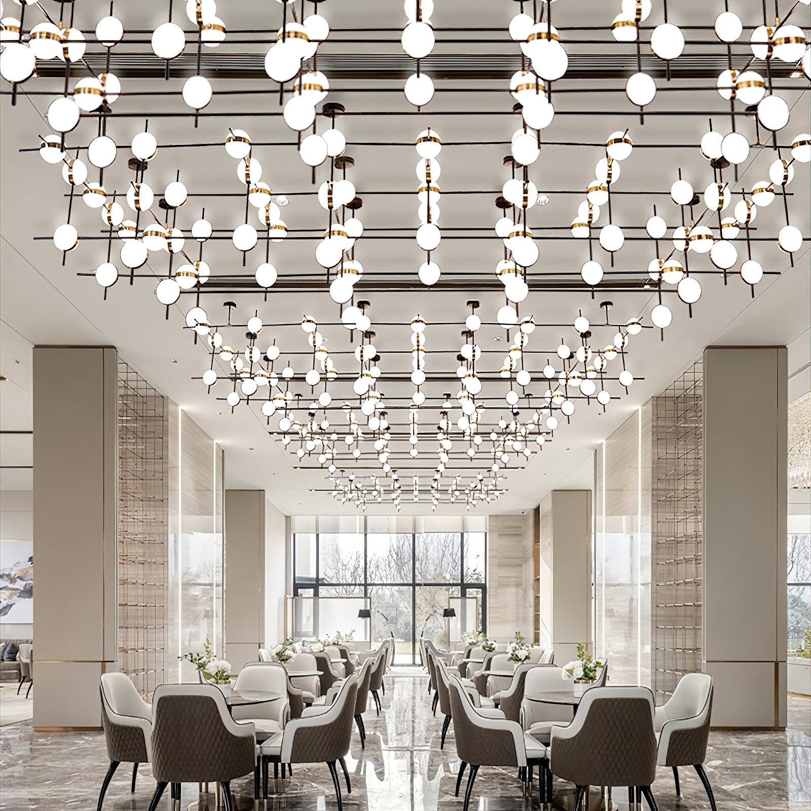 Dorney Modern Floating Ball Ceiling Light Fixture - LED Hanging Sphere Pendant Lamp for Living Room, Bedroom, Dining Room and Office Lighting Decor