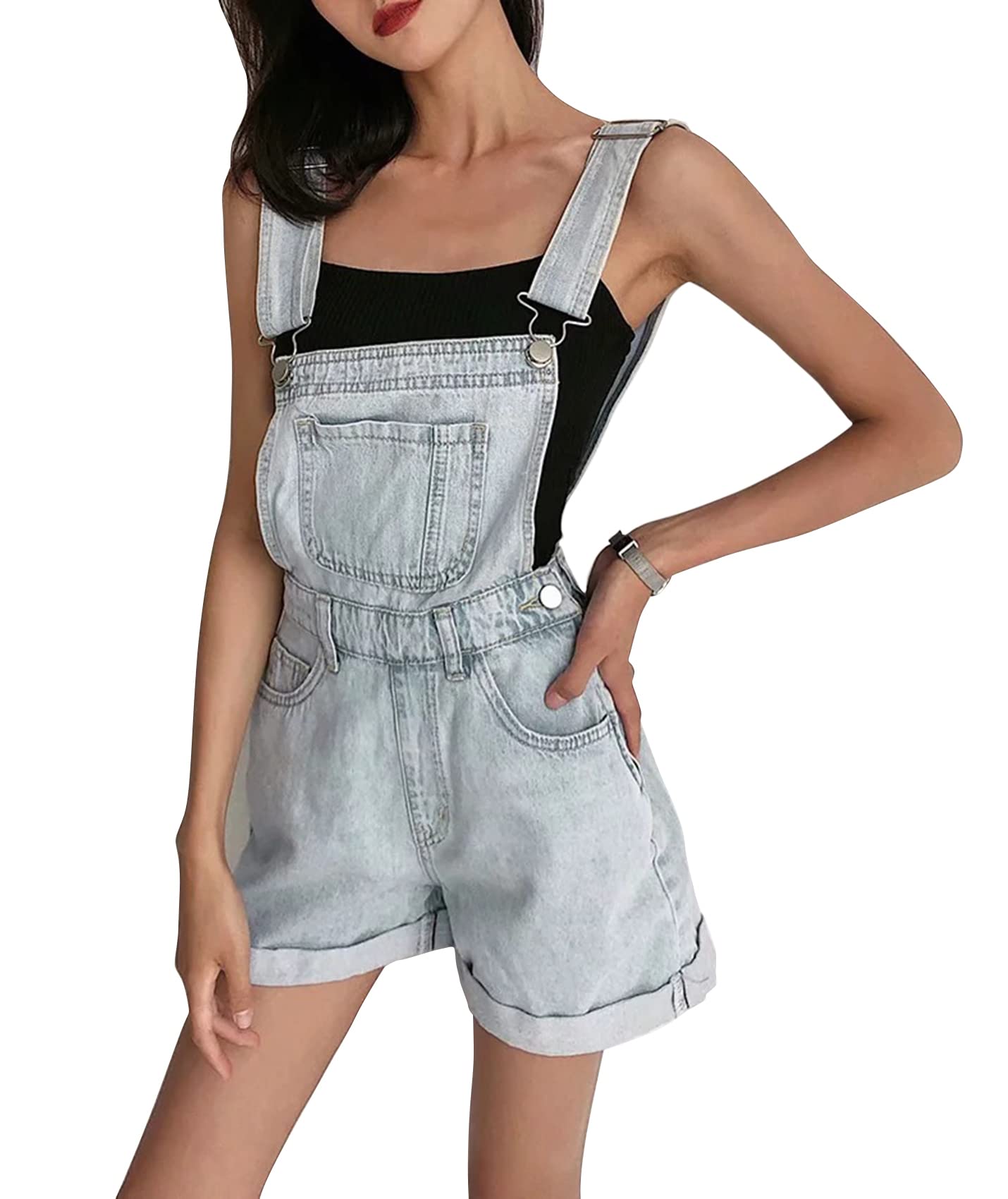 HaoMay Women's Denim Shortalls Romper - Casual Bib Overalls Jumpsuit with Jean Shorts for Summer Outfits, Music Festivals & Outdoor Adventures