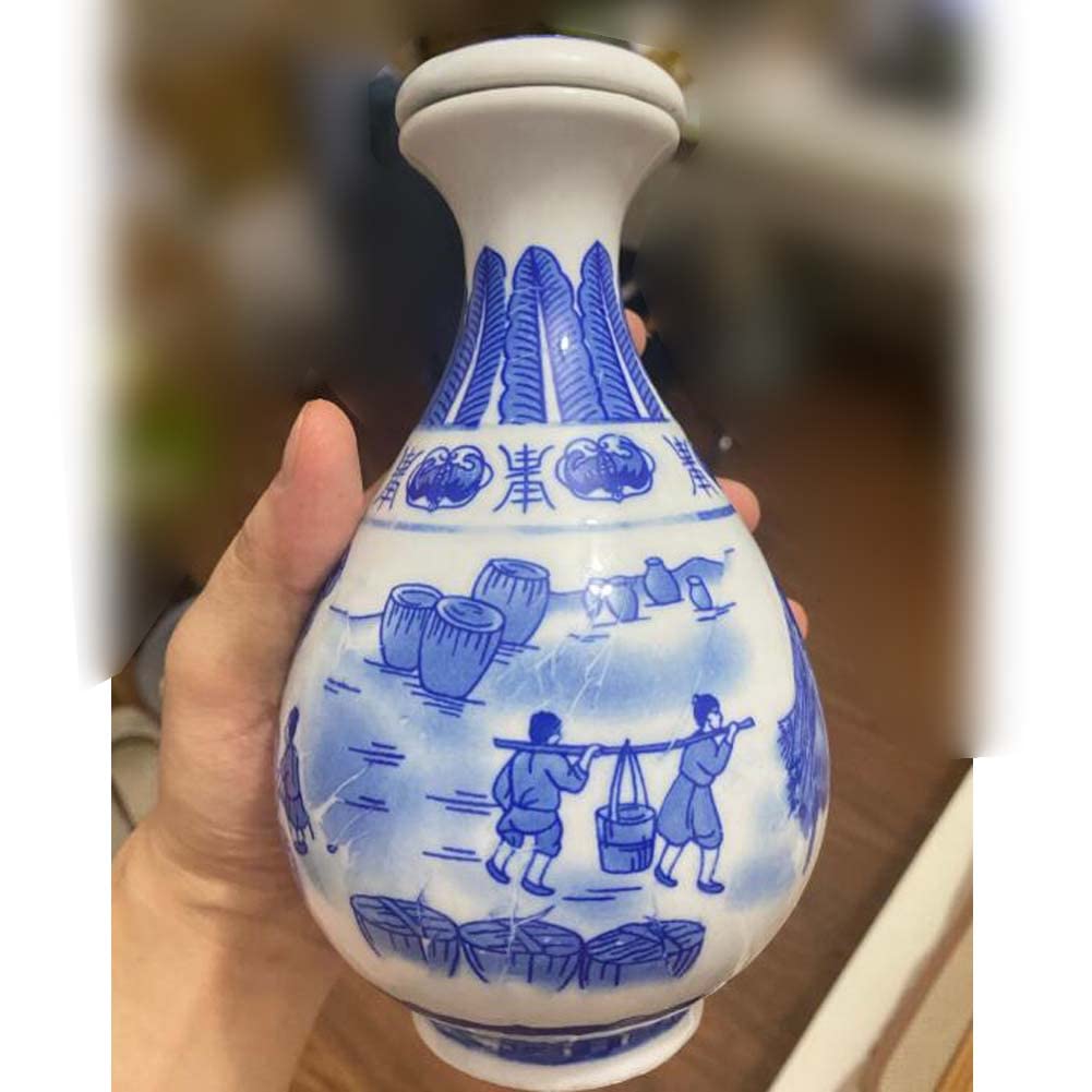 500ml Blue and White Ceramic Wine Bottle - Chinese Style Empty Wine Jug, Decorative White Wine Vase & Flask for Home Bar, Gift, Wedding, Party Decor and Asian Themed Events