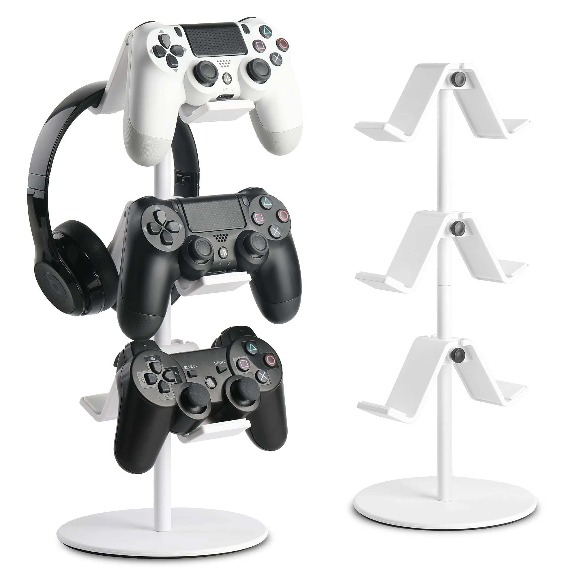 3-Tier Controller & Headset Holder - Universal Organizer for Xbox One, Xbox 360, Switch, PS4, PS5 - Elegant White | Gaming Accessory Storage for Desk & Entertainment Center