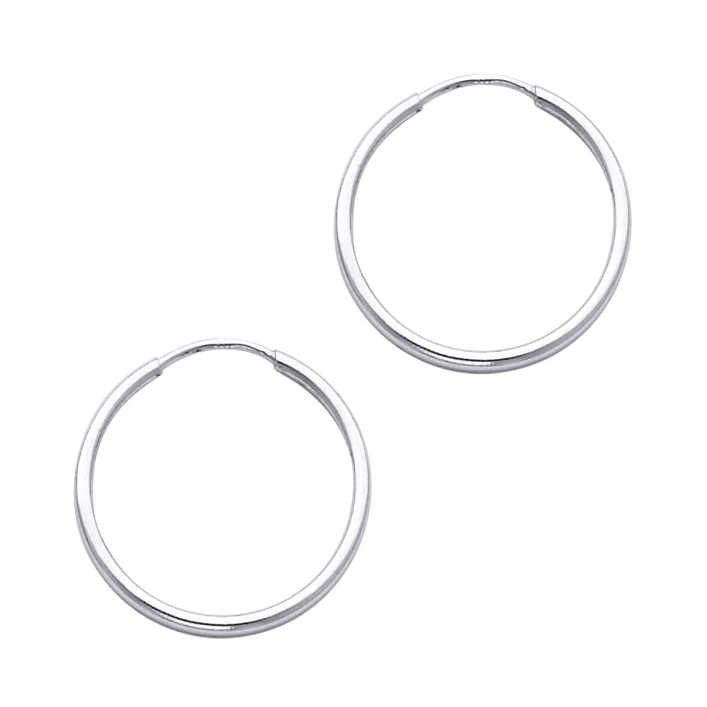 14K White Gold 1.5mm Thin Endless Hoop Earrings for Women - 8 Sizes (10mm-30mm) | Minimalist Everyday Jewelry, Wedding, Party & Gift