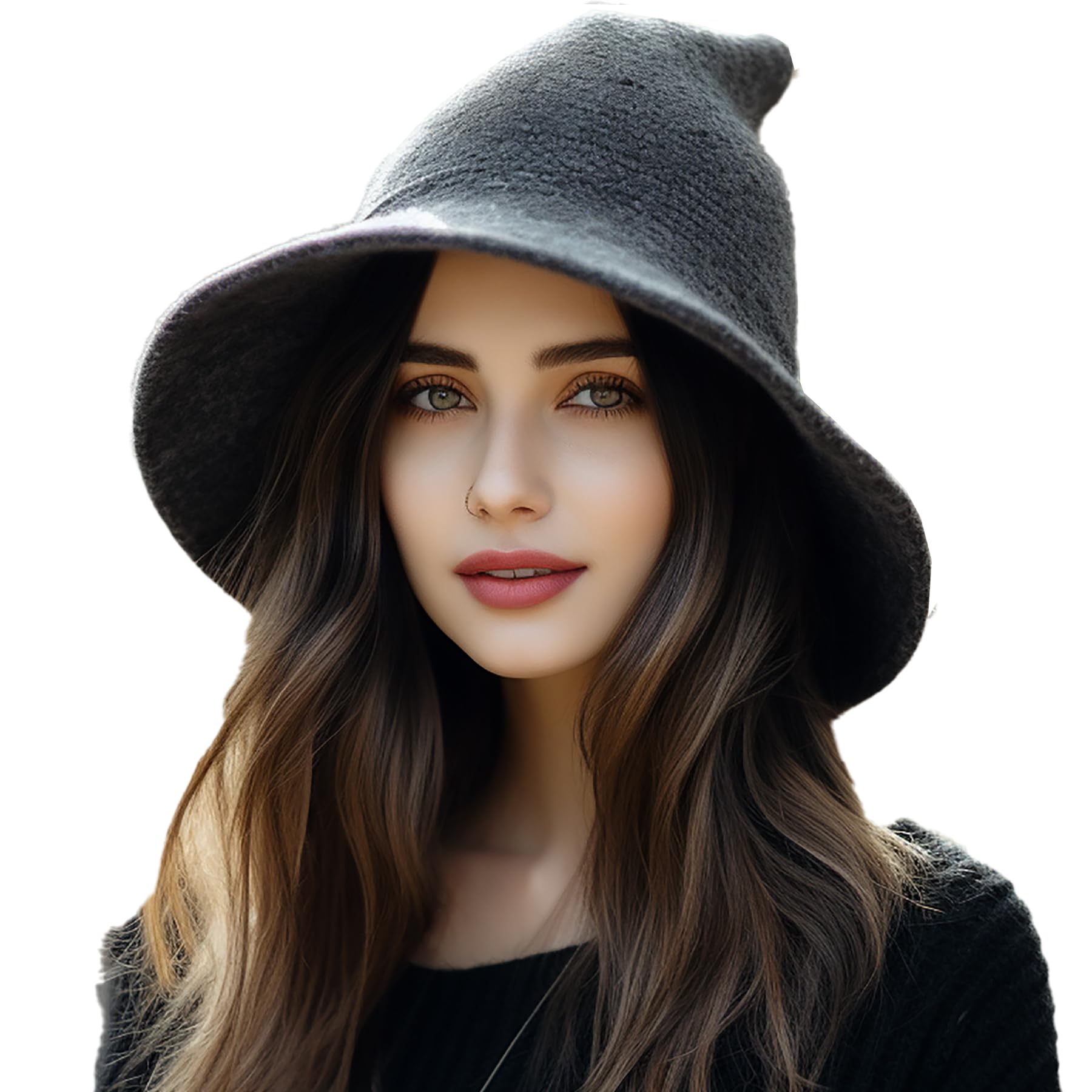 Lanzom Women's Wool Knitted Witch Hat - Halloween Party Costume Accessory for Cosplay, Masquerade & Witch Costume | Perfect for Halloween Parties, Themed Events & Witch Costume Outfits