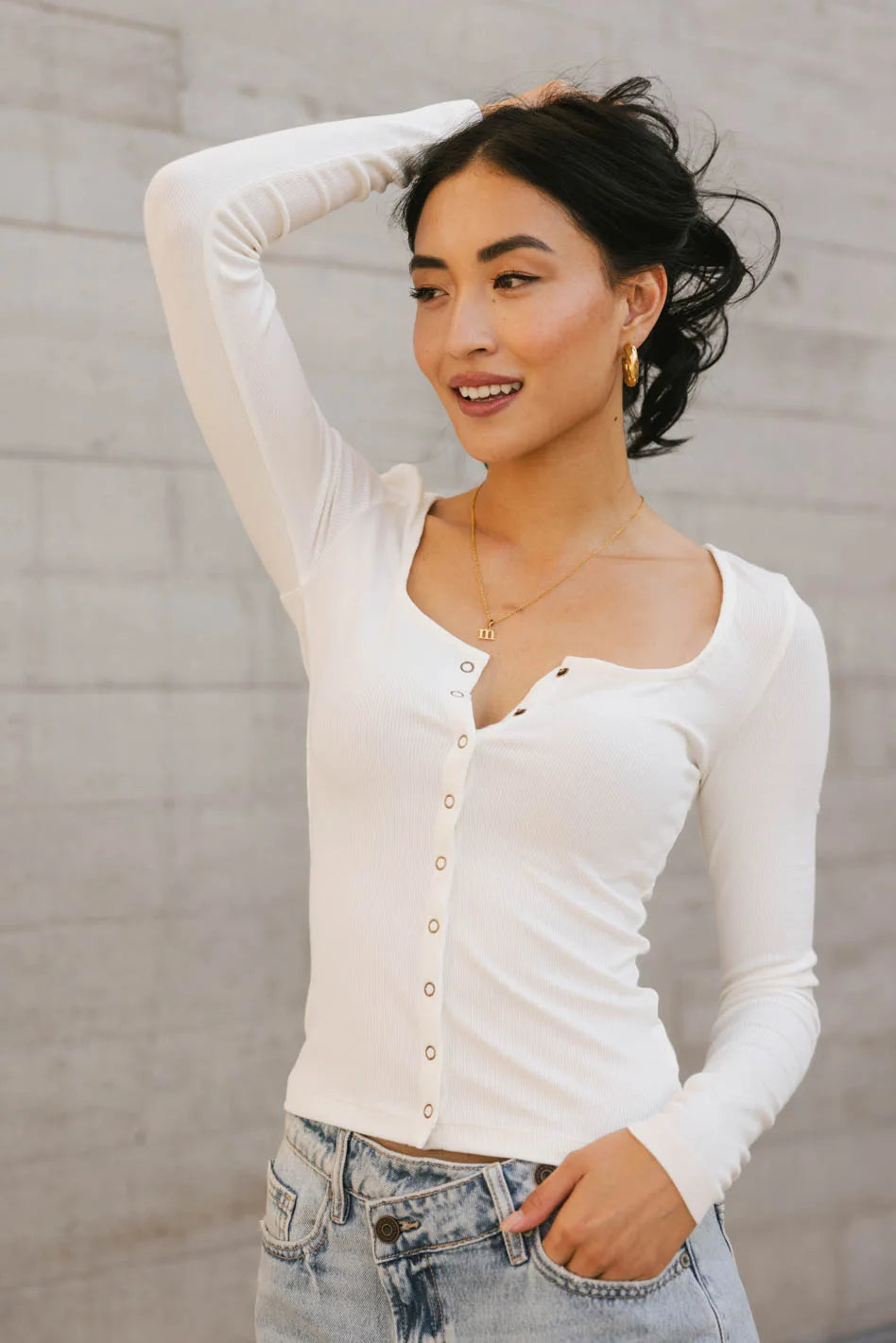 Maylinn Women's Ribbed Knit Top in Ivory - Soft Stretch Crewneck T-Shirt for Casual Wear & Layering | Final Sale