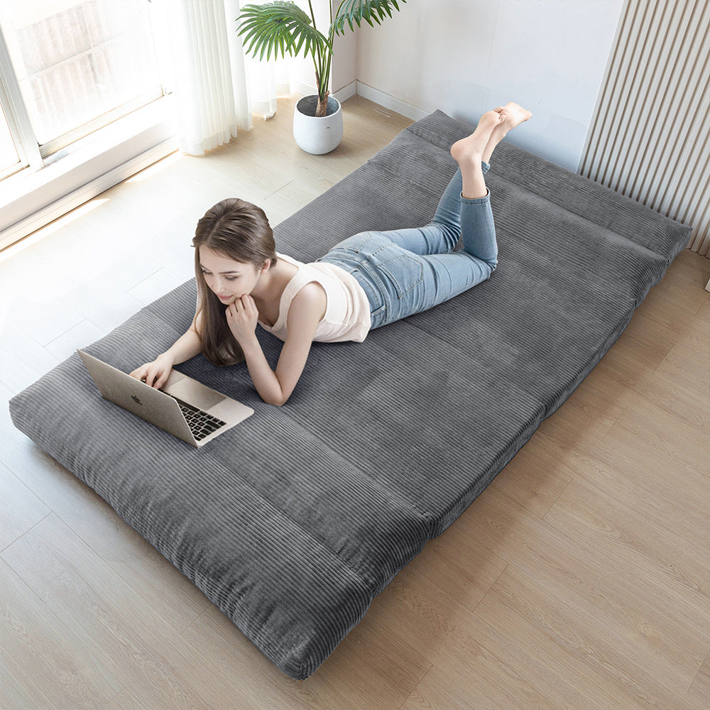 MAXYOYO Corduroy Bean Bag Folding Sofa Bed - Extra Wide Convertible Floor Mattress for Living Room, Bedroom & Guest Room (Grey)