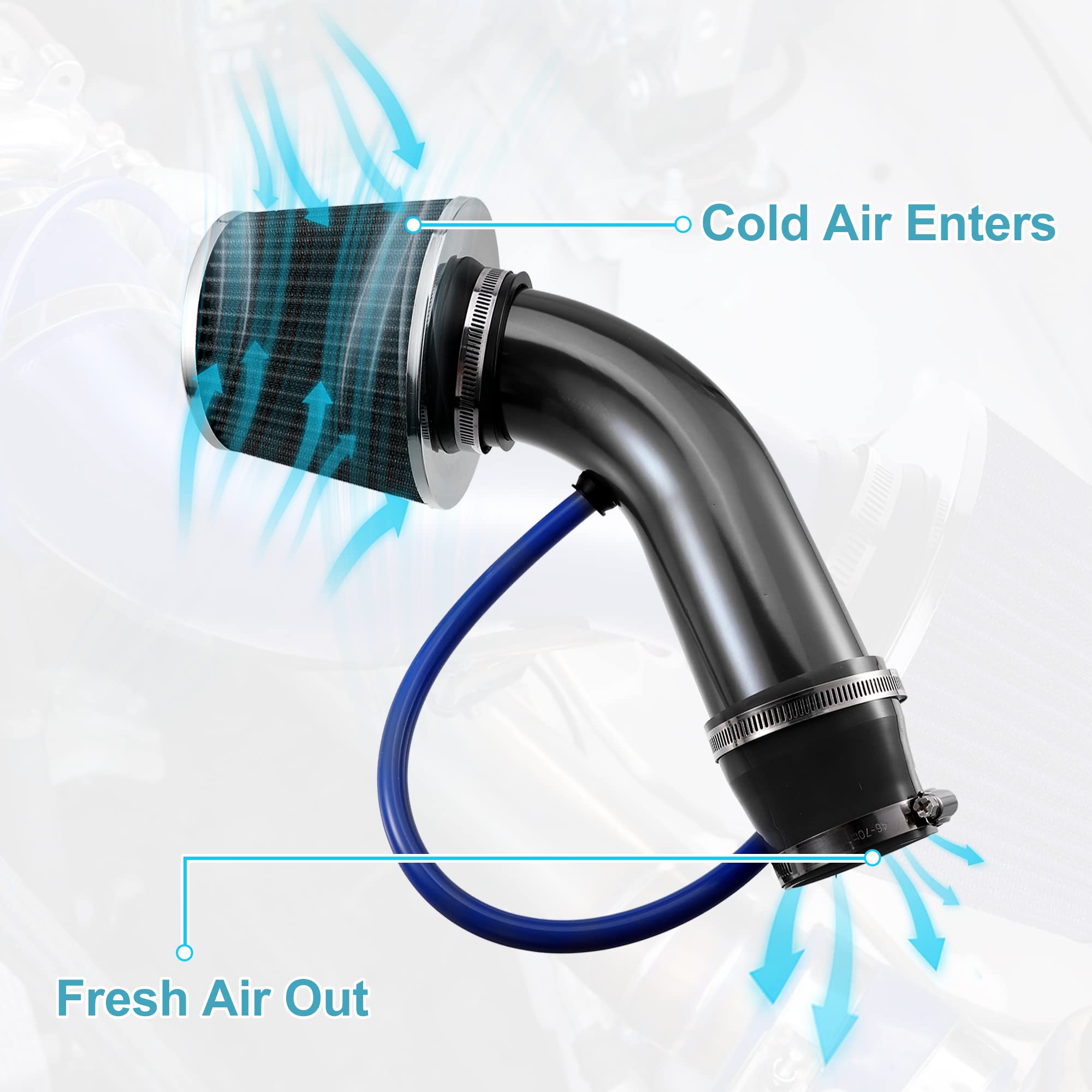 X AUTOHAUX 3 Inch Universal Cold Air Intake Pipe Kit - Aluminum Alloy Air Filter Induction Hose Tube with Black Air Filter - Performance Upgrade for Cars, Trucks & SUVs