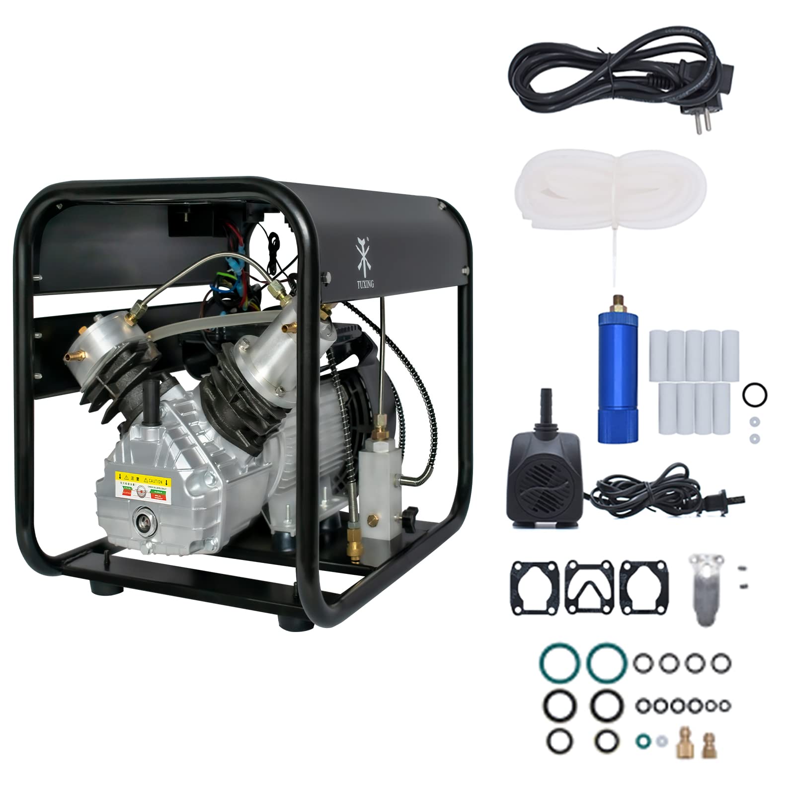 TUXING 4500Psi PCP Air Compressor | High Pressure Scuba Tank Diving Compressor | Double Cylinder Adjustable Pressure Pump for PCP Air Rifles & Scuba Diving Tanks | 110V Electric (TXED012) | Perfect for Hunting, Paintball & Underwater Adventures