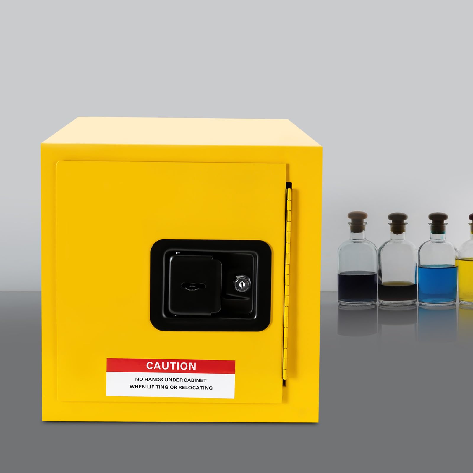 2 Gallon Flammable Storage Cabinet - Yellow Reinforced Steel Fireproof Safety Cabinet for Hazardous Chemicals | Manual Door with Grounding Wire | Ideal for Garage, Workshop & Laboratory Safety Storage