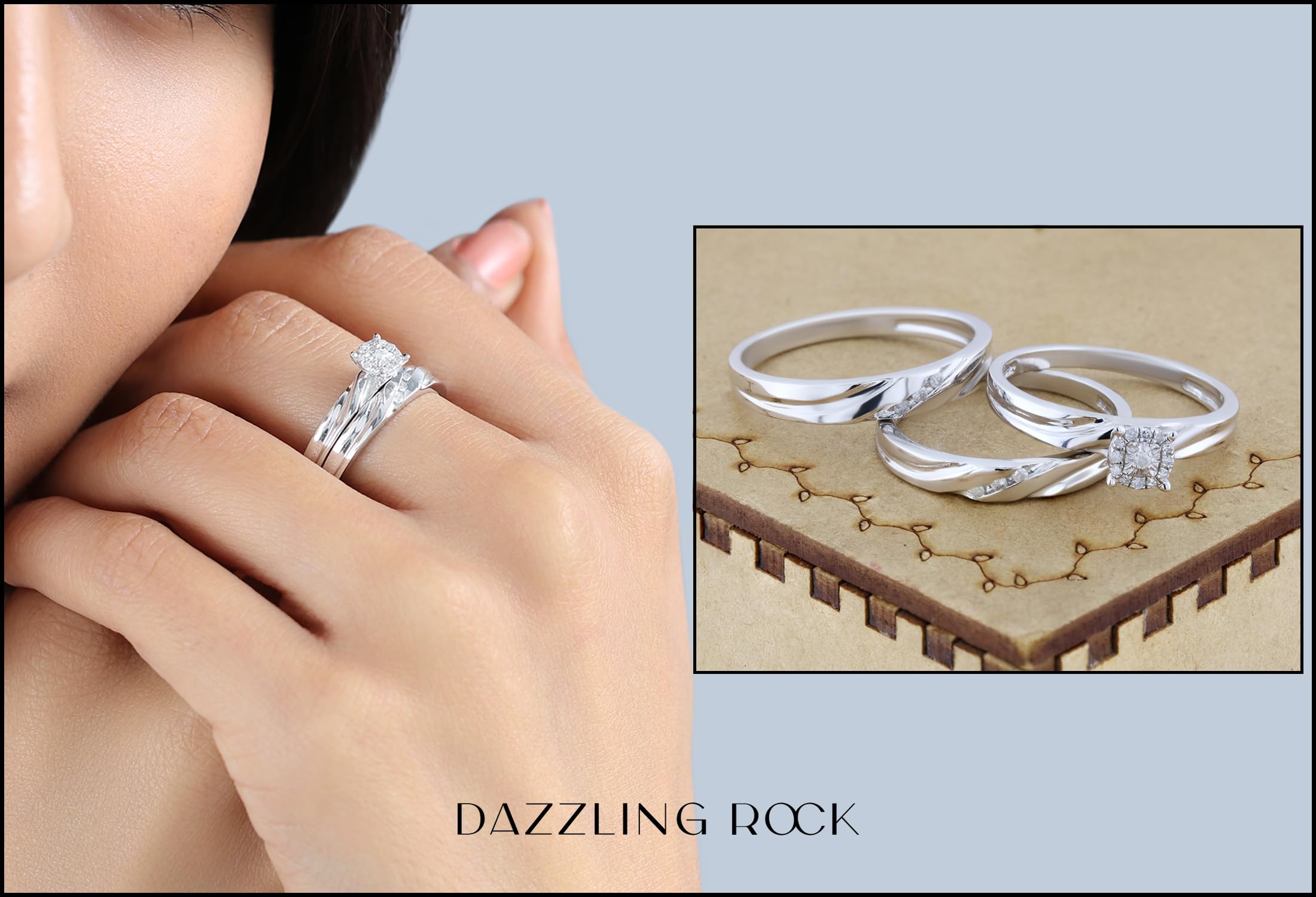 Dazzlingrock Collection 0.15 Carat Round White Diamond Halo Trio Ring Set in 925 Sterling Silver - Perfect for Engagement, Wedding, Anniversary & Special Occasions