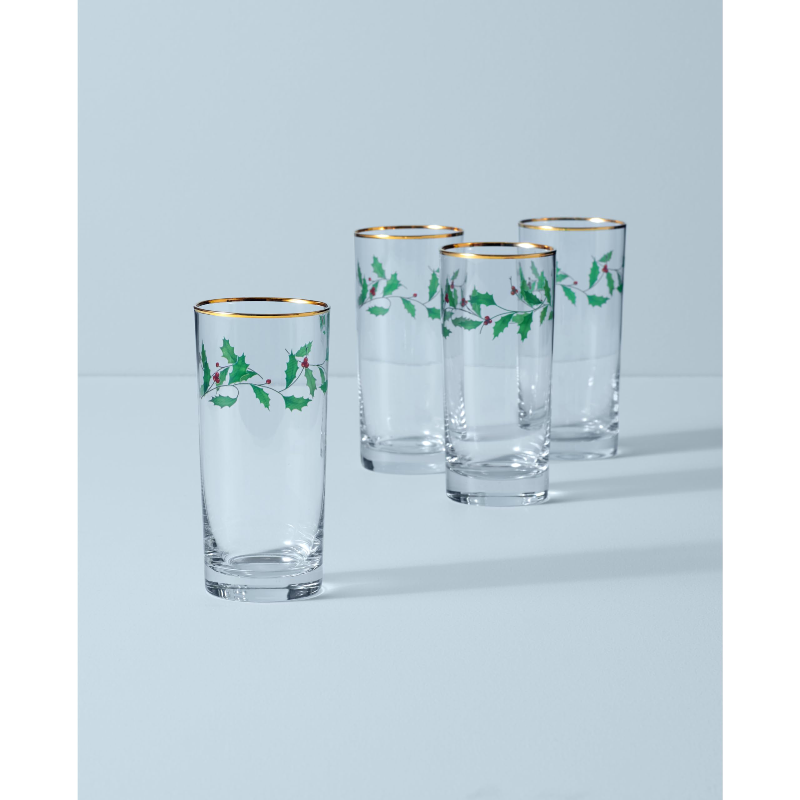 Lenox 849605 Holiday 4-Piece Highball Glass Set - Christmas Dinnerware for Entertaining - Perfect for Holiday Parties, Cocktail Nights & Festive Gatherings
