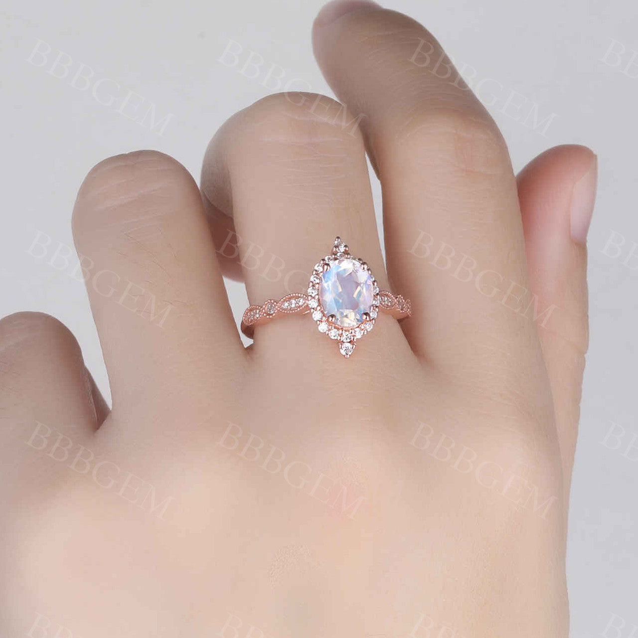 Vintage Rose Gold Moonstone Engagement Ring with Floral Halo Diamond - Elegant Bridal Promise Ring for Wedding, Proposal & Anniversary Gifts