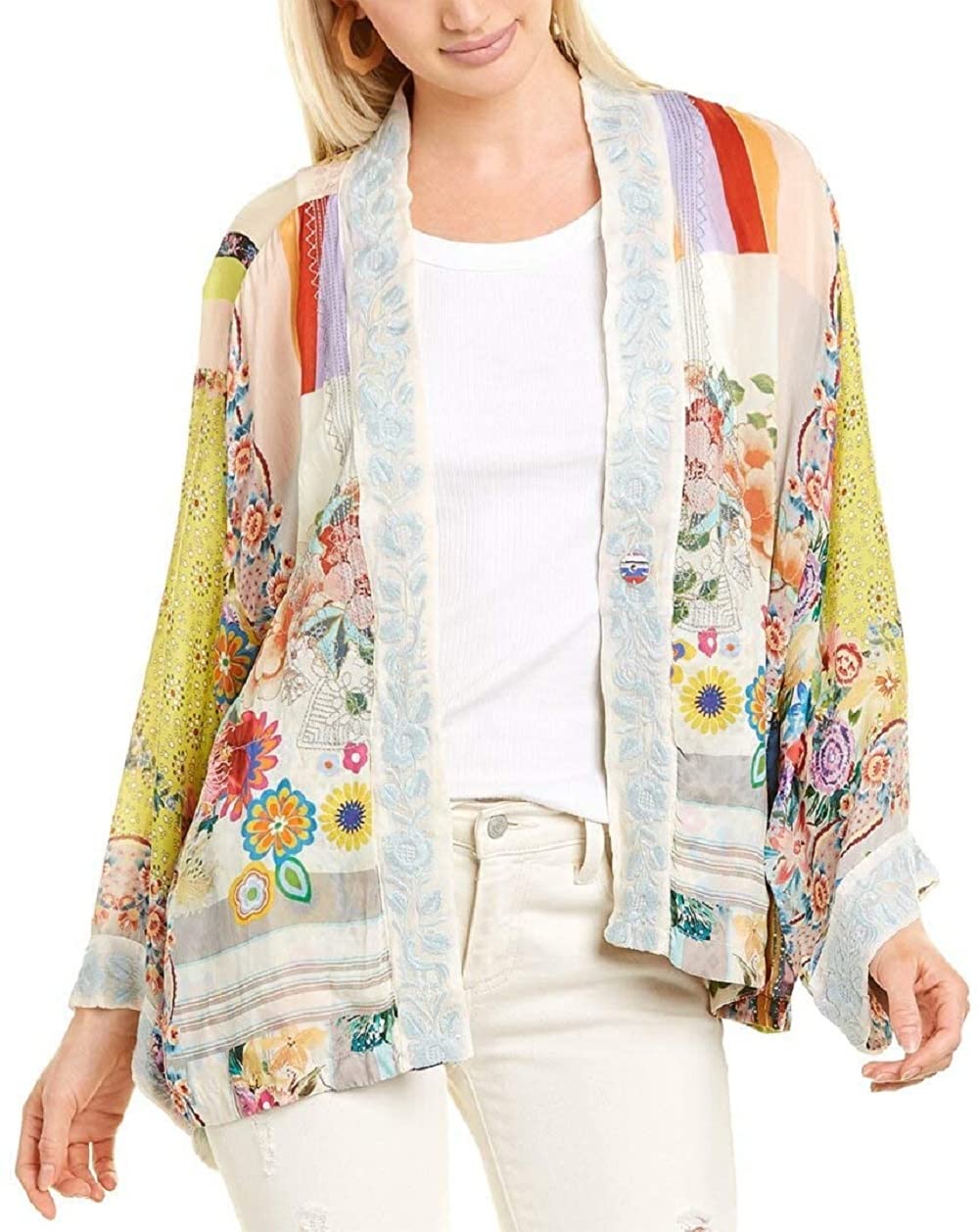 Johnny Was Women's Long Sleeve Kimono Robe - Floral Print Boho Chic Loungewear - Small Size - Perfect for Spa Days, Beach Coverups & Relaxing at Home
