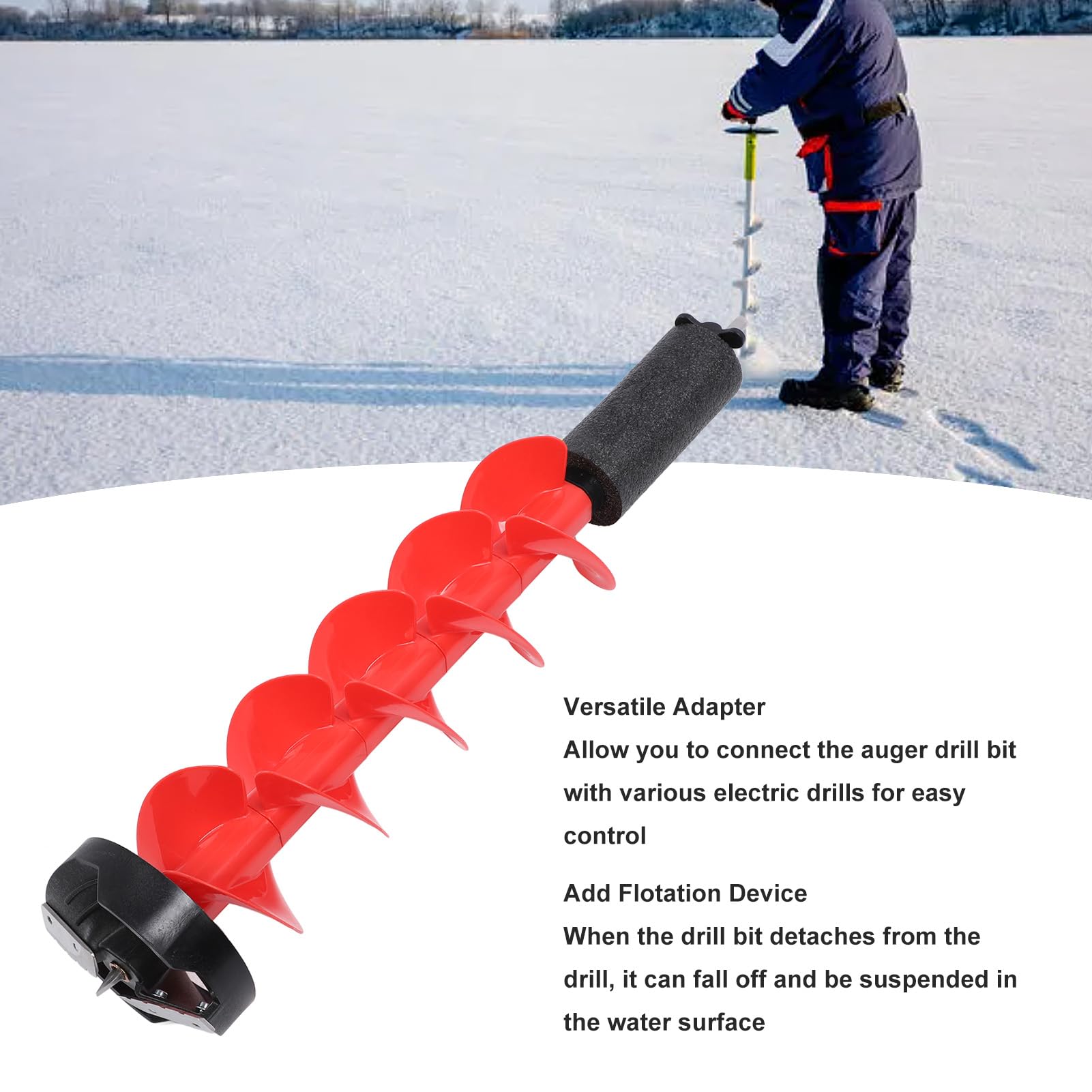 6 Inch Cordless Ice Fishing Auger with Nylon Bit, 28 Inch Length - Includes Locator Cutter & Wrench for Easy Ice Drilling - Perfect for Winter Fishing & Outdoor Adventures