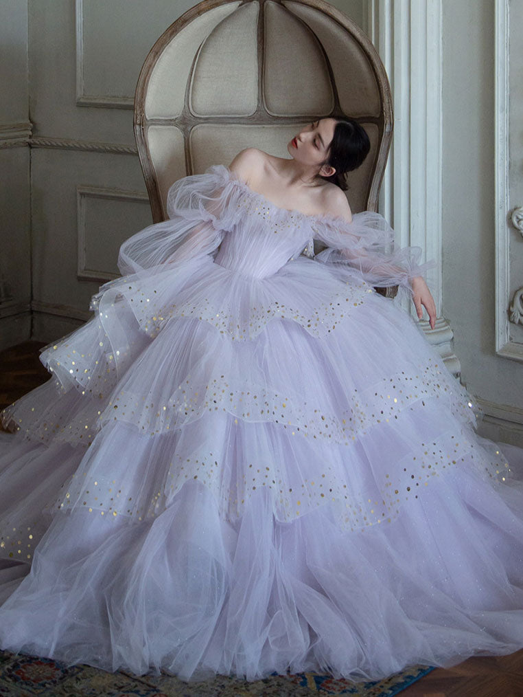 Elegant Light Purple Tulle Sequin Long Prom Dress | Formal Evening Gown for Homecoming, Quinceañera & Special Occasions