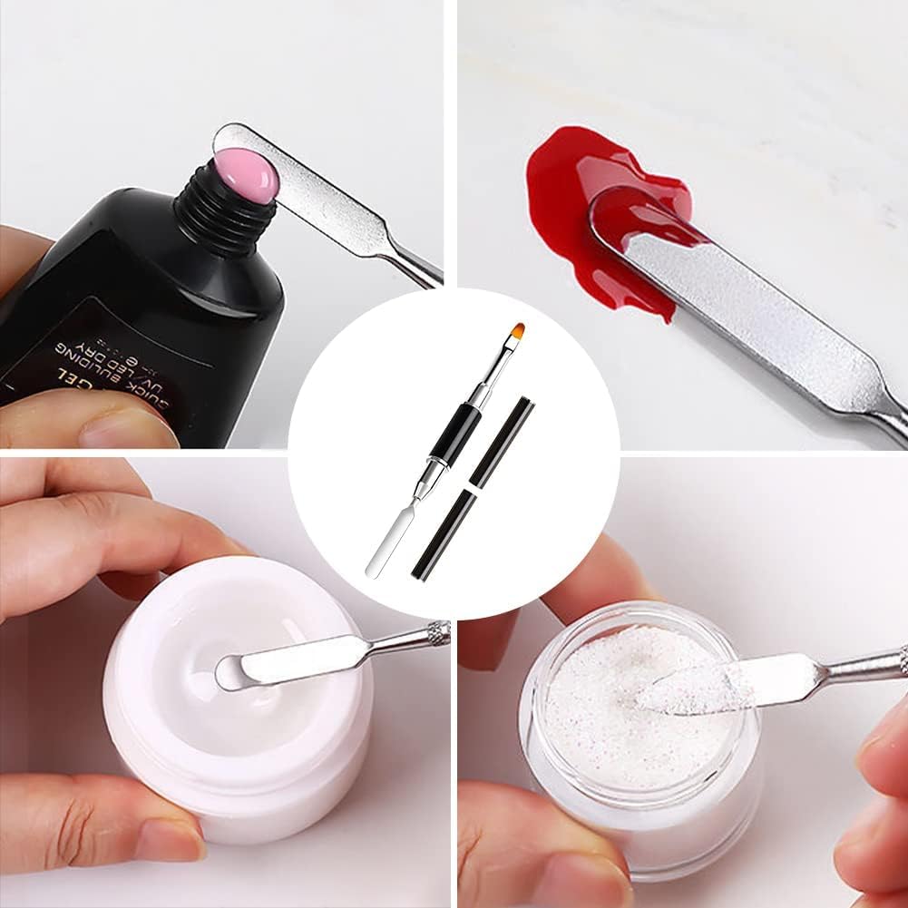 Dual-Ended Poly Gel Nail Brush & Picker - 2 in 1 Stainless Steel Nail Tool for Poly Gel, UV Gel & Acrylic Nails Extension (2-Pack) - Perfect for Salon Professionals & DIY Nail Art at Home