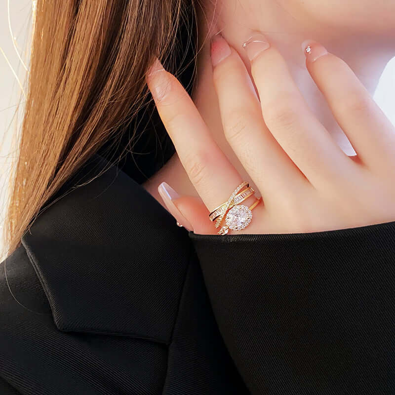 Emerald Green CZ Layered Cross Stacking Ring Set for Women | Elegant Fashion Jewelry Gift for Christmas, Birthday, Anniversary | K4205