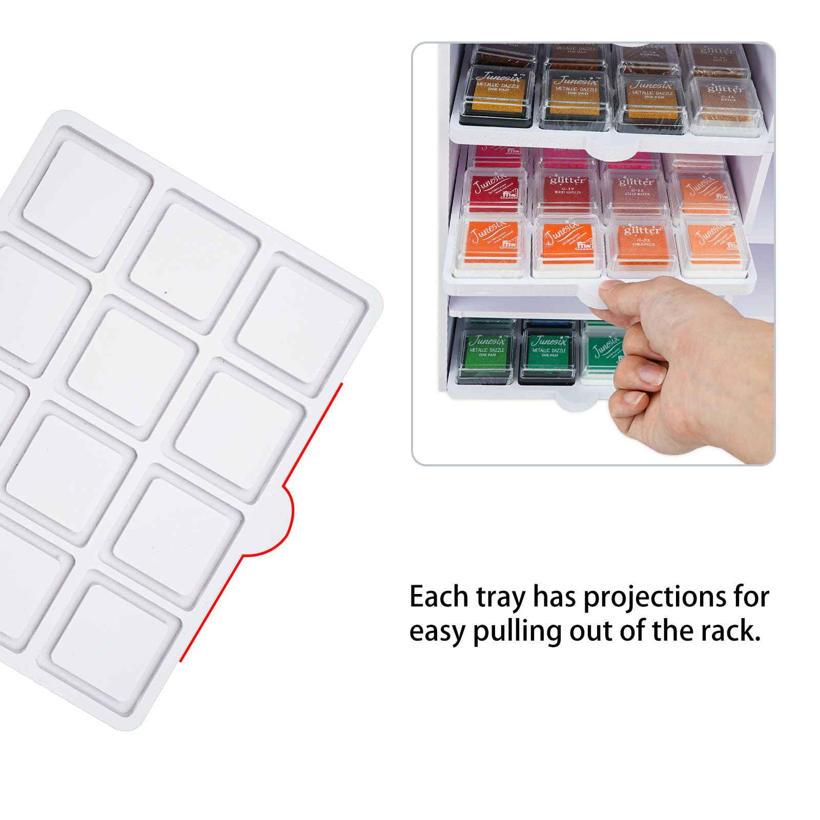 Sanfurney Mini Ink Pad Cube Caddy - Stamp Pad Storage Tray Organizer (Holds 12 Ink Pads per Tray, Set of 5 Trays for 60 Total) - Perfect for Craft Rooms, Scrapbooking & DIY Stamping Projects