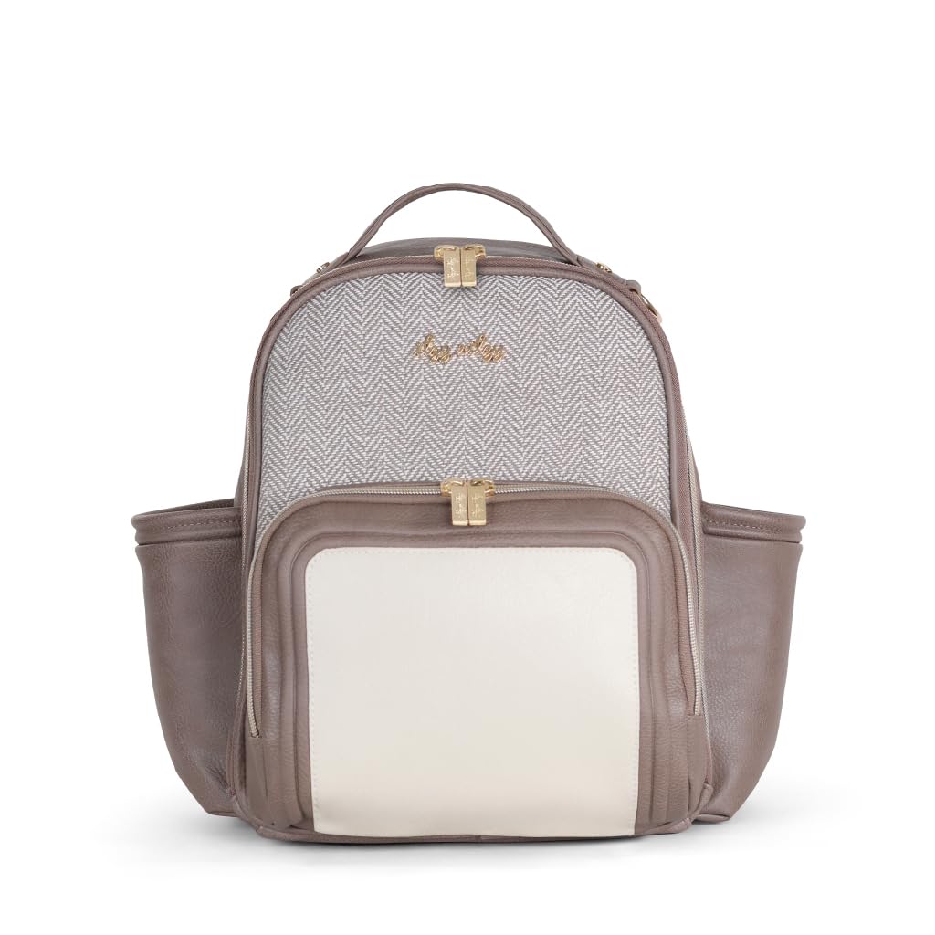Itzy Ritzy Mini Plus Diaper Bag Backpack - Stylish Baby Diaper Bag with Changing Pad, 10 Pockets (6 Internal & 4 External), Grab Handle & Non-Slip Feet (Vanilla Latte) | Perfect for Moms, Travel, Daycare & On-The-Go Parenting Essentials