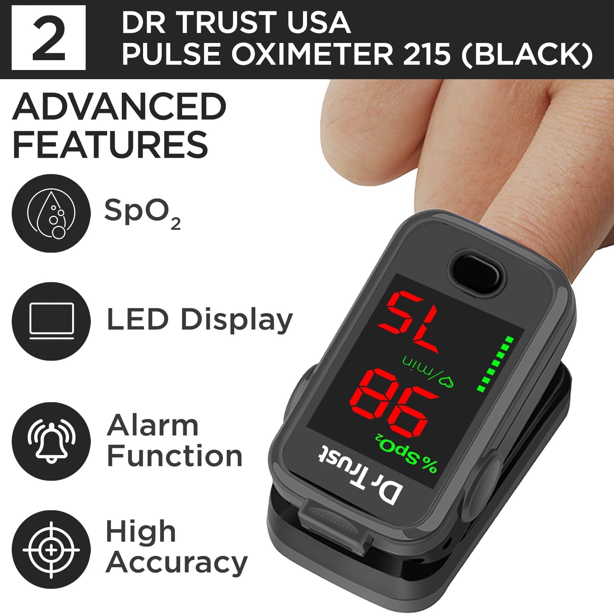 Dr Trust USA Covid Essential Basic Combo Pack - Pulse Oximeter 215 & Non-Contact IR Thermometer | Accurate Oxygen Monitor & Fever Detection for Home, Travel & Healthcare Use
