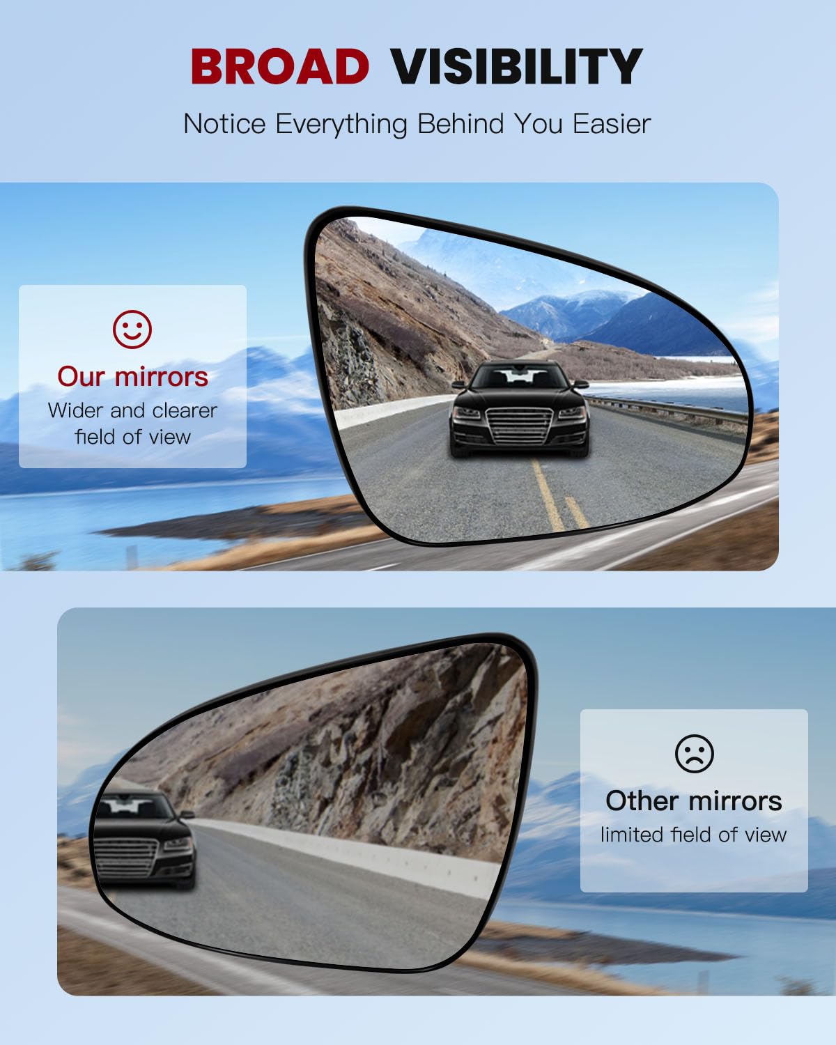 Heated Convex Towing Mirror for 2012-2017 Toyota Camry & Yaris - Right Side Chrome Glass Replacement - Perfect for Winter Driving & Enhanced Visibility