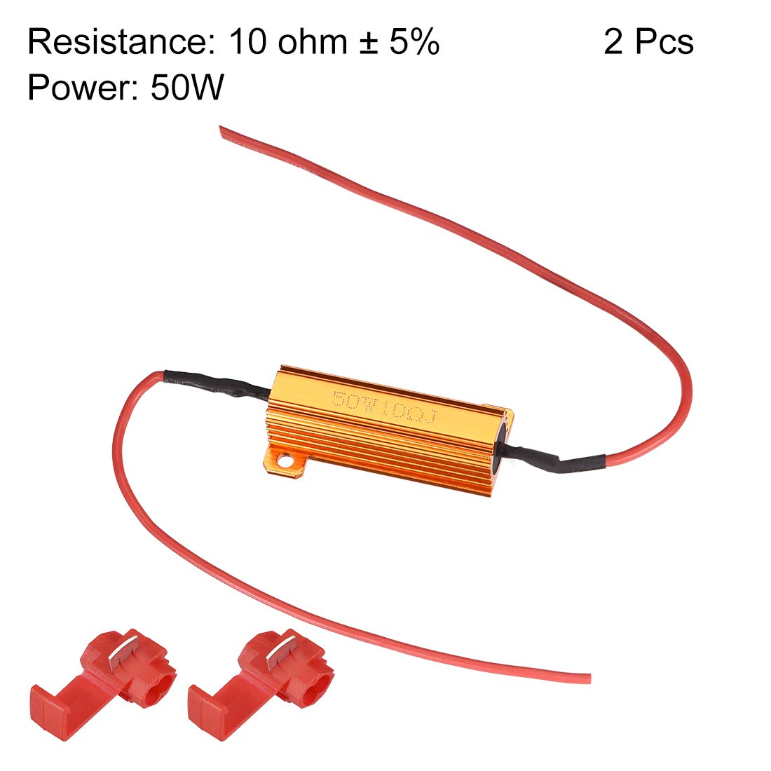 50W 10 Ohm Load Resistor (2-Pack) - Fix LED Bulb Hyper Flash & Blink Error Codes - LED Turn Signal & License Plate Light Warning Canceller - Perfect for Car, Truck, Motorcycle & RV Lighting Upgrades