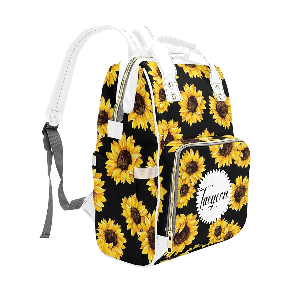 Personalized Sunflower Diaper Backpack - Waterproof Nursing & Nappy Bag for Moms, Baby Essentials Organizer - Perfect Baby Shower Gift & Travel Tote for Outings, Park Visits, and Daycare