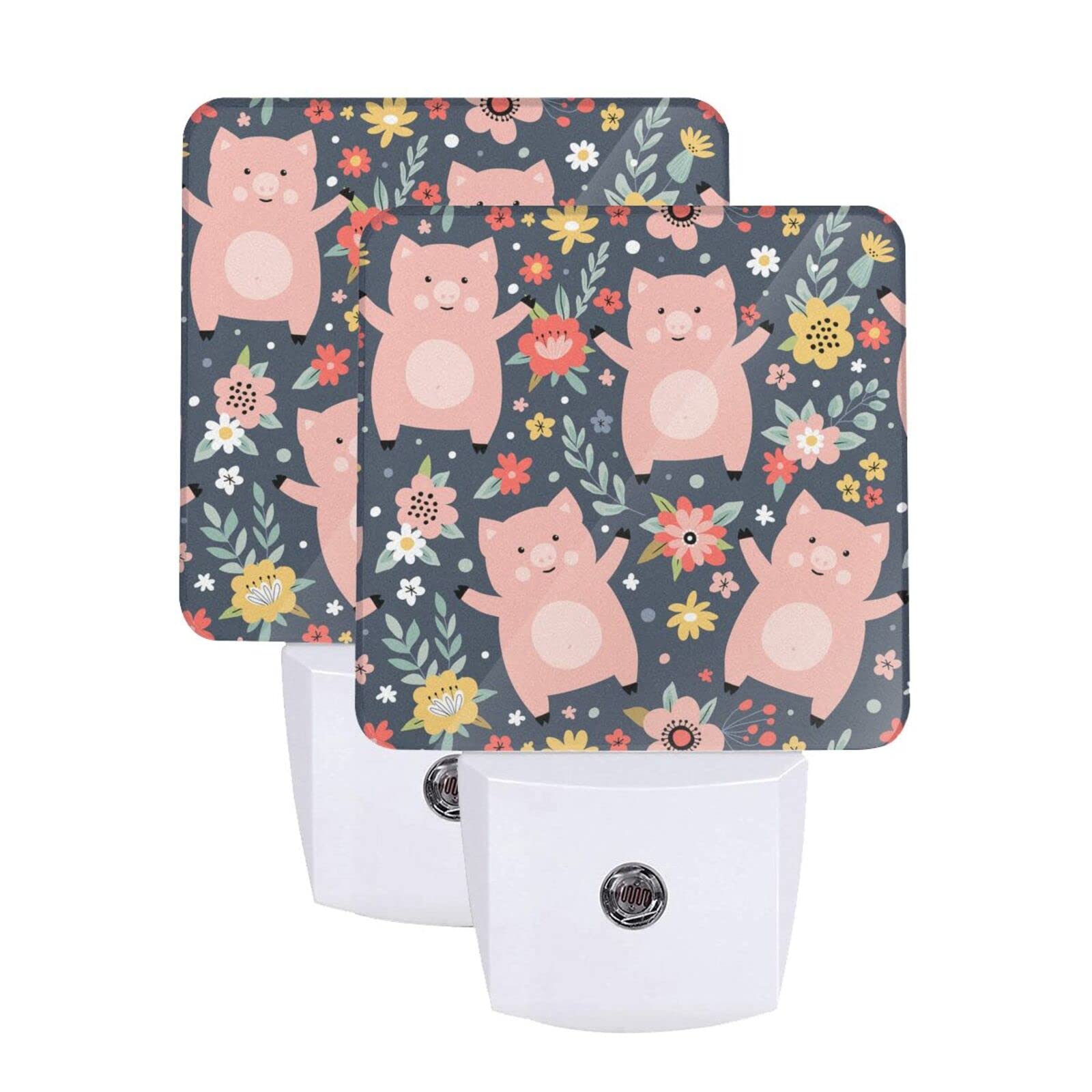 2 Pack Cute Piglet Flower LED Night Lights with Auto Dusk to Dawn Sensor - Plug in Night Lamp for Kids & Adults Bedroom, Nursery, Living Room Decor - Perfect for Nighttime Feeding, Reading & Relaxation
