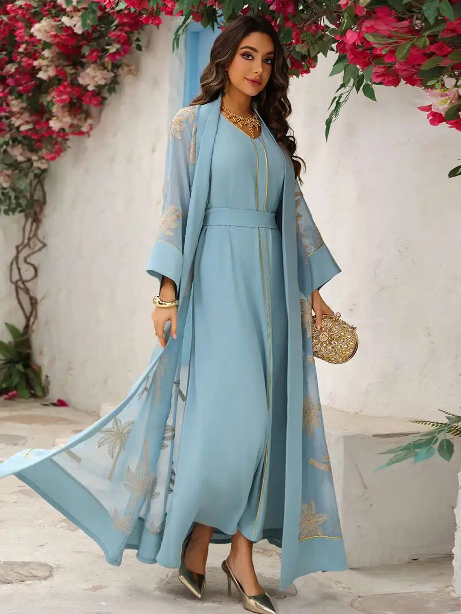 Urgarment 2 Piece Embroidered Eid Dress Set - Elegant Caftan Kaftan with Sleeveless Inner Dress #25481 | Perfect for Eid Celebrations, Weddings & Special Occasions