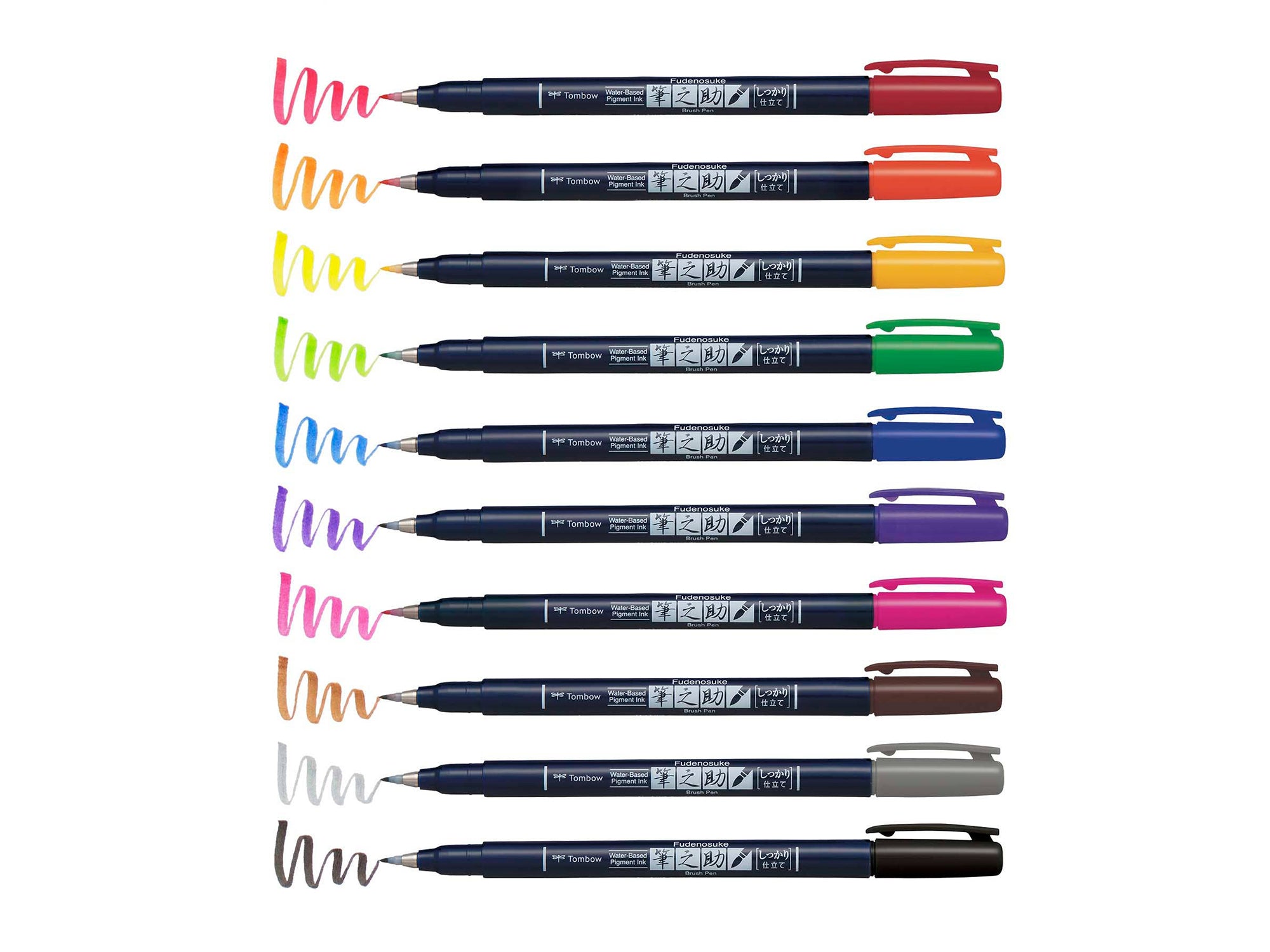 Fudenosuke Colors Calligraphy Brush Pens - 10 Pack Set for Hand Lettering, Art Journaling & DIY Projects | Soft Flexible Brush Tip for Beginners & Professionals