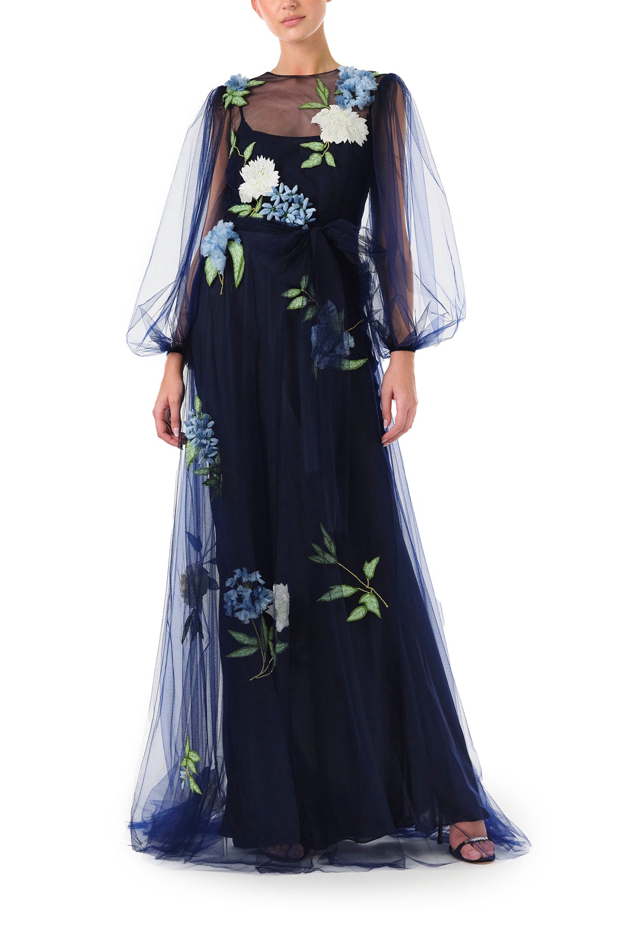 Elegant Puffed Sleeve Embroidered Tulle Gown for Women - Perfect for Weddings, Proms & Special Occasions