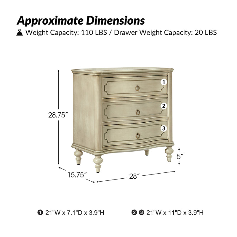 Bernhard 3 Drawer Traditional Nightstand with USB Outlets - Solid Wood Bedside Table for Bedroom, Living Room & Office - Charging Station & Storage Cabinet