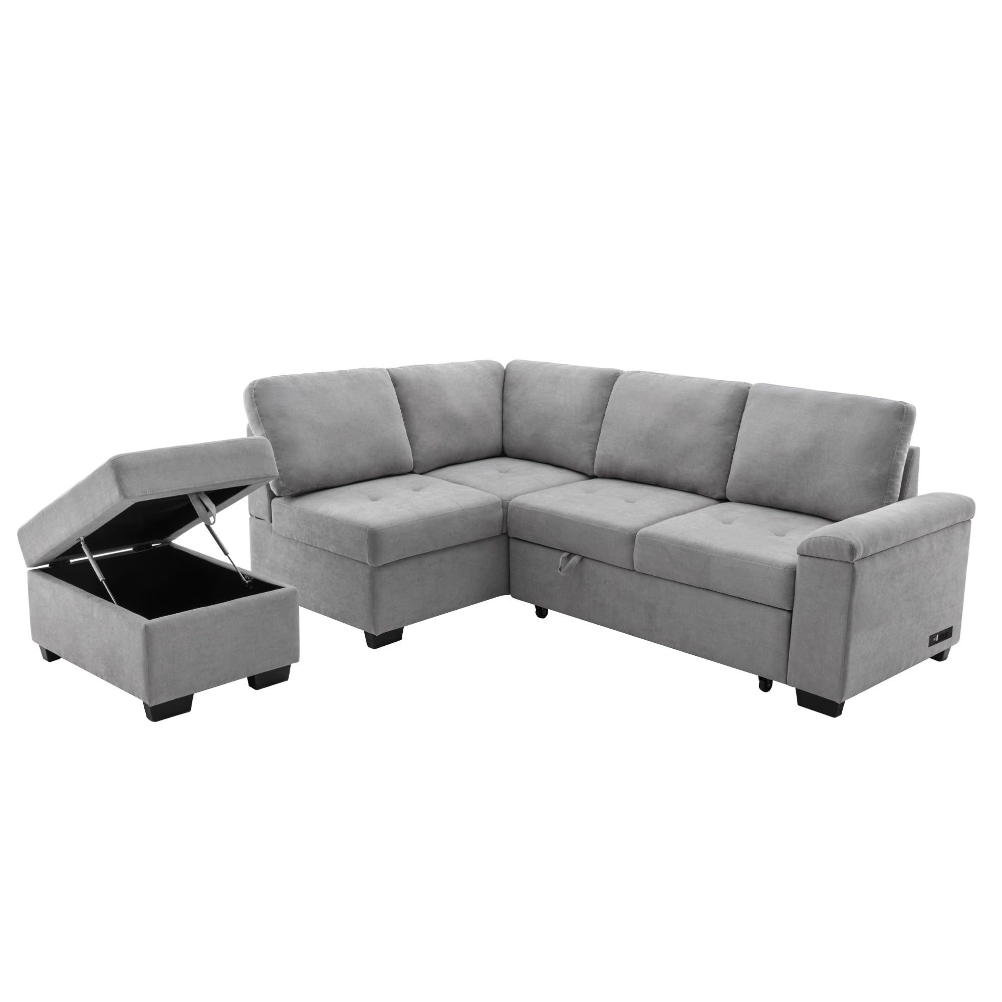 Modern Reversible Sleeper Sectional Sofa - L-Shaped Corner Couch Sofa Bed with Pull Out Bed, Storage Ottoman & Hidden Arm Storage for Living Room, Apartment, Office (Grey) | Perfect for Small Spaces, Guest Rooms & Multi-Functional Home Decor