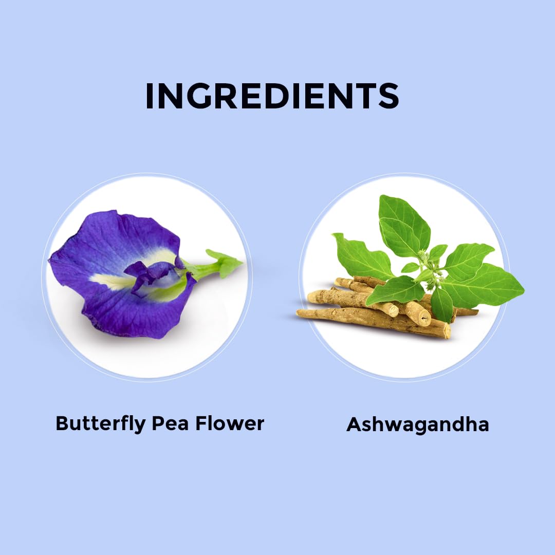 Organic Blue Tea with Ashwagandha - 30 Pyramid Tea Bags for Hot & Iced Drinks, Mocktails & Wellness - Eco-Friendly Tin Packaging - Perfect Gift for Tea Lovers & Health Enthusiasts | Great for Relaxation, Stress Relief & Detox