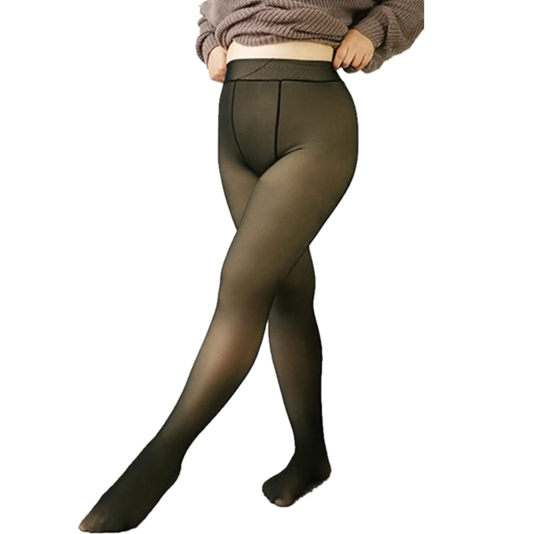 Plus Size Fleece Pantyhose - Warm Sheer Tights for Winter (Black, 260G) - Perfect for Cold Weather & Layering