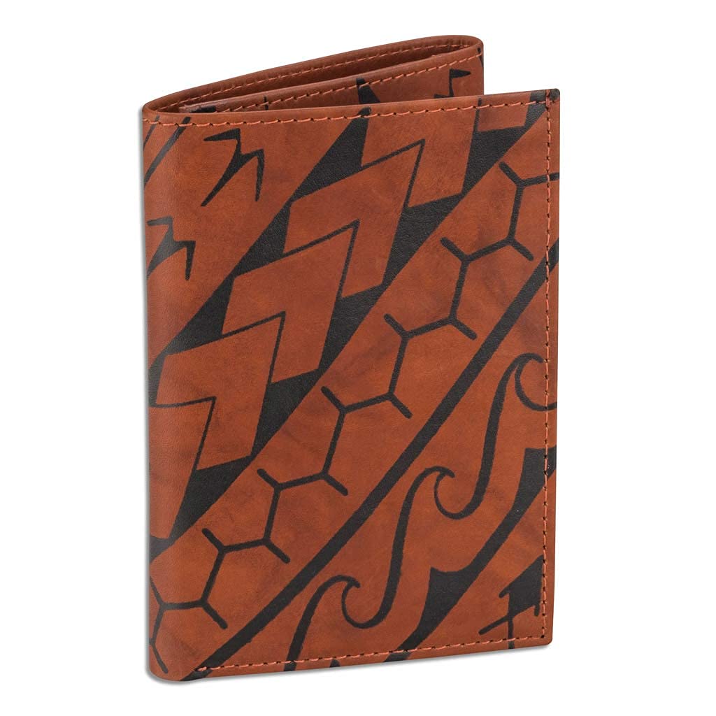 Polynesian Tattoo Trifold Wallet - Genuine Leather with 'Manu' Tattoo Art by Eugene Ta'ase | Authentic NAKOA Antique Bourbon Design | Perfect for Men's Everyday Carry, Travel & Gift Giving