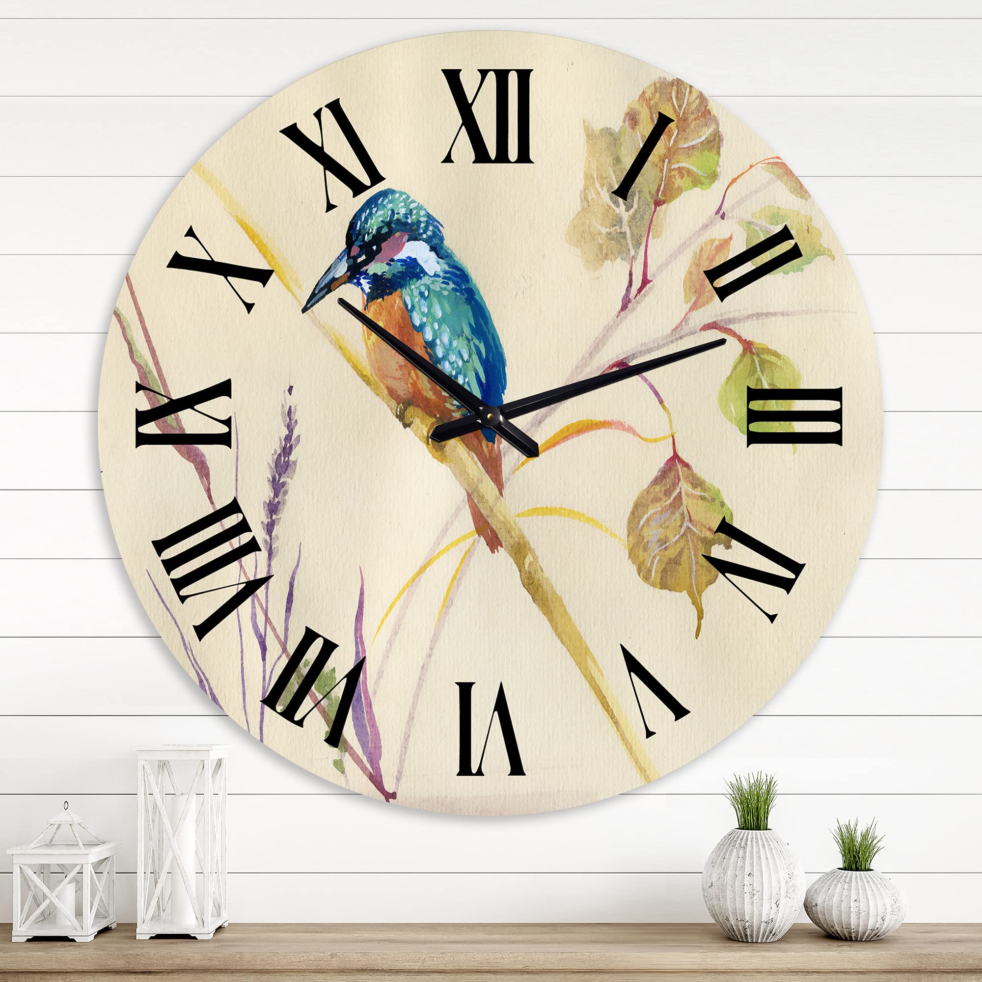 Common Kingfisher Bird Traditional Wall Clock - Large Animal-Themed Decorative Clock for Bedroom, Living Room, and Office Decor