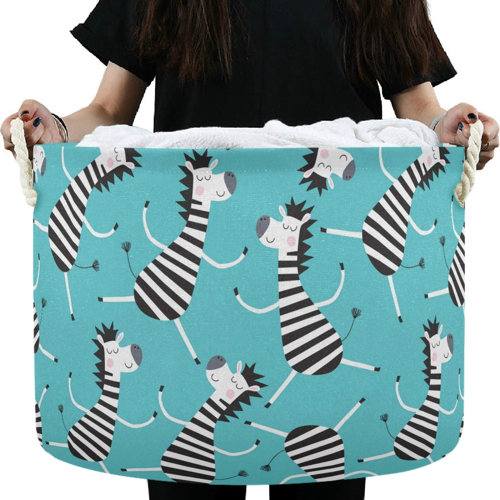 Visesunny Cartoon Zebra Storage Basket - Waterproof Canvas Fabric Toy Organizer Bin, Nursery Hamper & Laundry Basket for Kids Room, Playroom, Shelves - Perfect for Toy Storage, Baby Clothes & Gift Organization