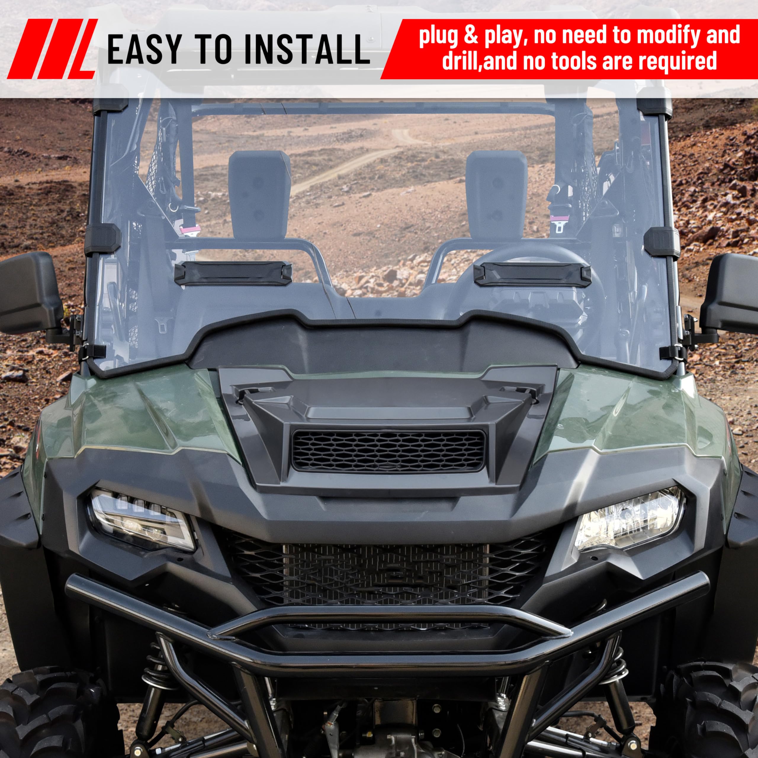 SAUTVS Sport Hood Scoop with Mesh Grille Kit for Honda Pioneer 700-2 & 700-4 (2014-2025) - Front Hood Cover Accessory for Off-Road Adventure & ATV Enthusiasts