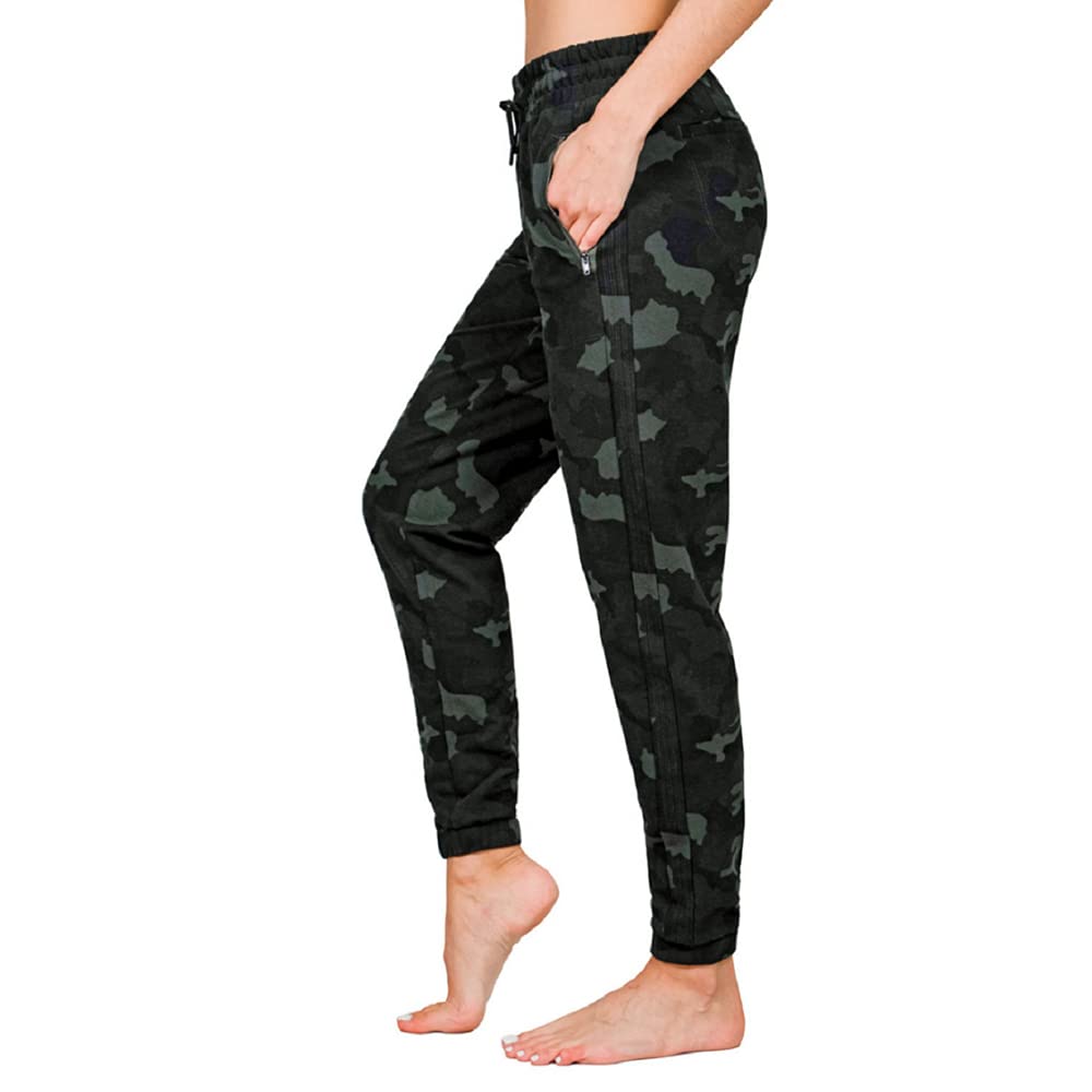 Reflex Women's Twill Jogger Pants - Black Olive Camo, Medium | Comfortable Casual Lounge & Workout Pants for Yoga, Running & Everyday Wear