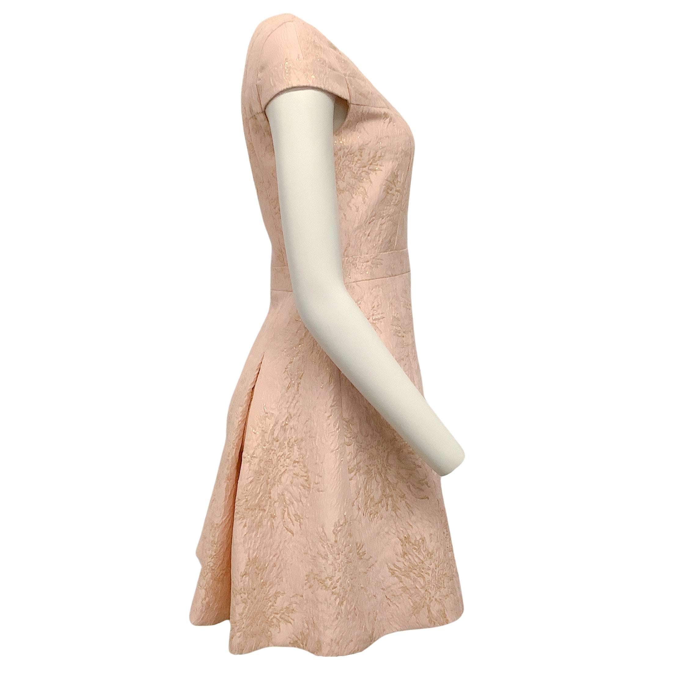 Paule Ka Pink & Gold Embroidered Jacquard Cap Sleeve Dress for Women | Elegant Cocktail Party & Wedding Guest Outfit