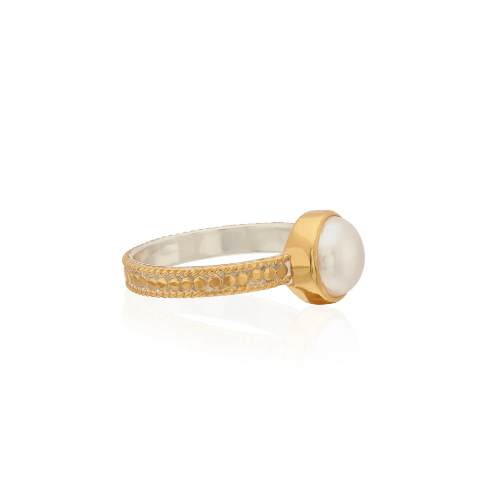 Anna Beck Medium Pearl Stacking Ring - Elegant Adjustable Sterling Silver Ring for Women, Perfect for Layering, Gift Giving & Everyday Wear