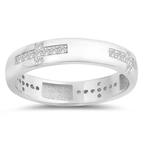 4mm Cross Wedding Band for Men & Women - Round Cubic Zirconia 925 Sterling Silver Ring - Perfect for Engagement, Anniversary & Everyday Wear