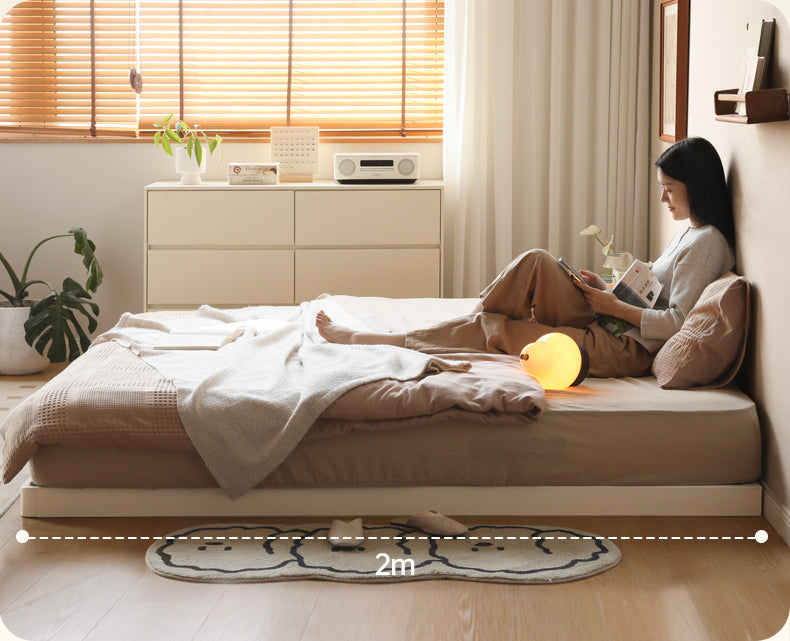 Birch Solid Wood Platform Bed - No Headboard Low Profile Floor Bed in Cream - Perfect for Minimalist Bedrooms, Small Spaces & Modern Home Decor