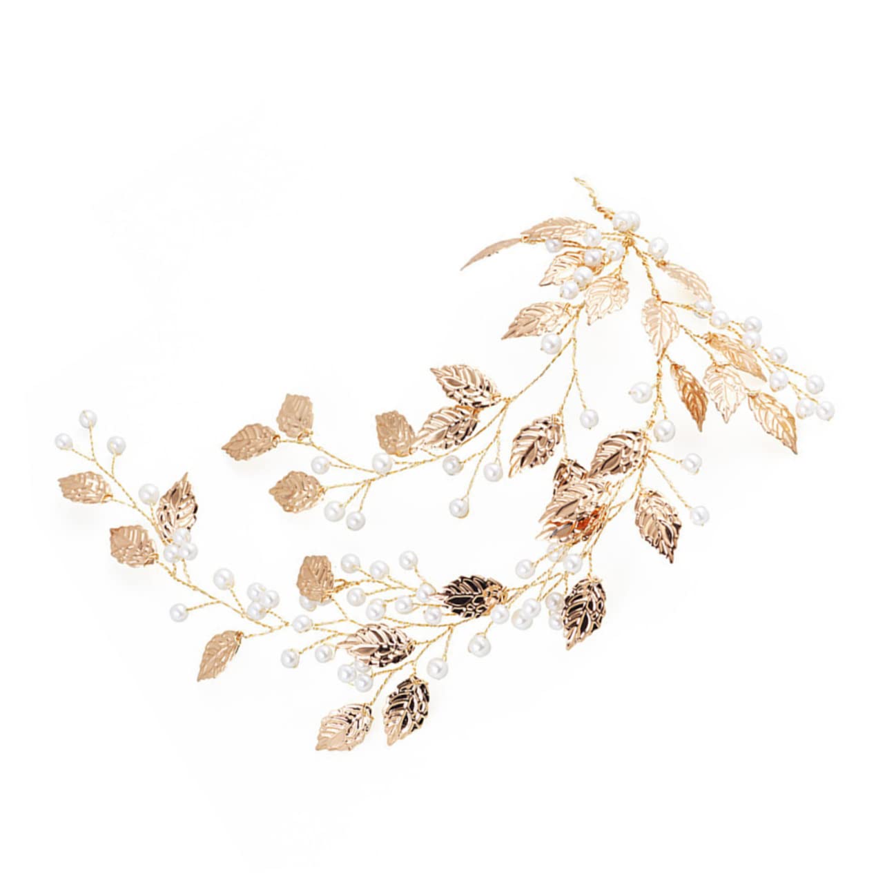 POPETPOP Pearl Golden Leaves Wedding Headband for Women - Elegant Bridal Hair Accessories, Headpiece for Wedding, Party, Prom, and Special Occasions