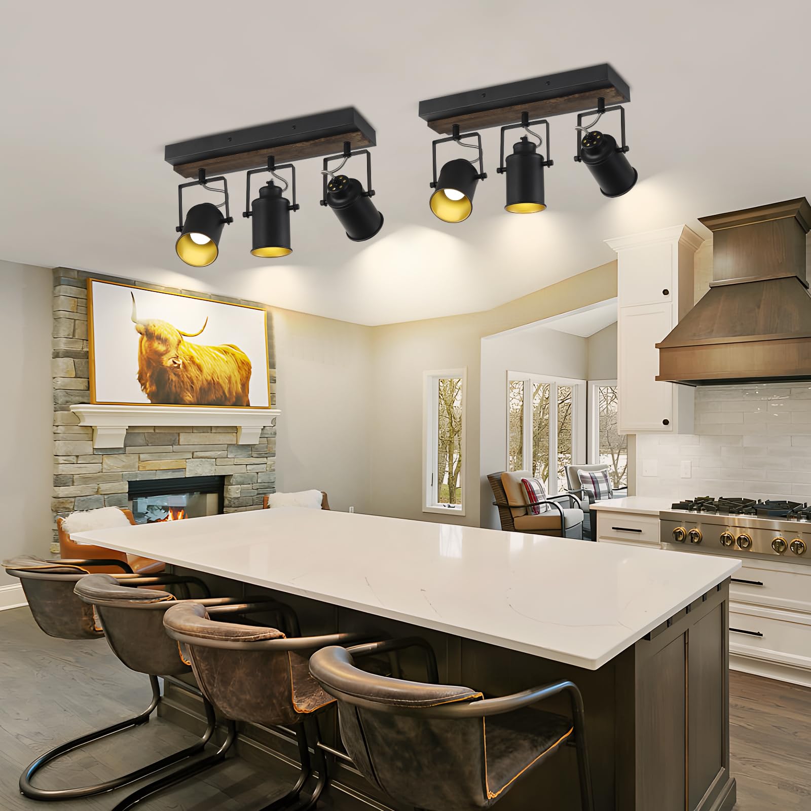 SEEBLEN Farmhouse 3-Light Adjustable Track Lighting for Kitchen, Dining Room, Living Room | Wall/Ceiling Mounted with Swivel Heads | Perfect for Kitchen Islands, Closets, and Sink Areas | Rustic Industrial Home Decor Lighting