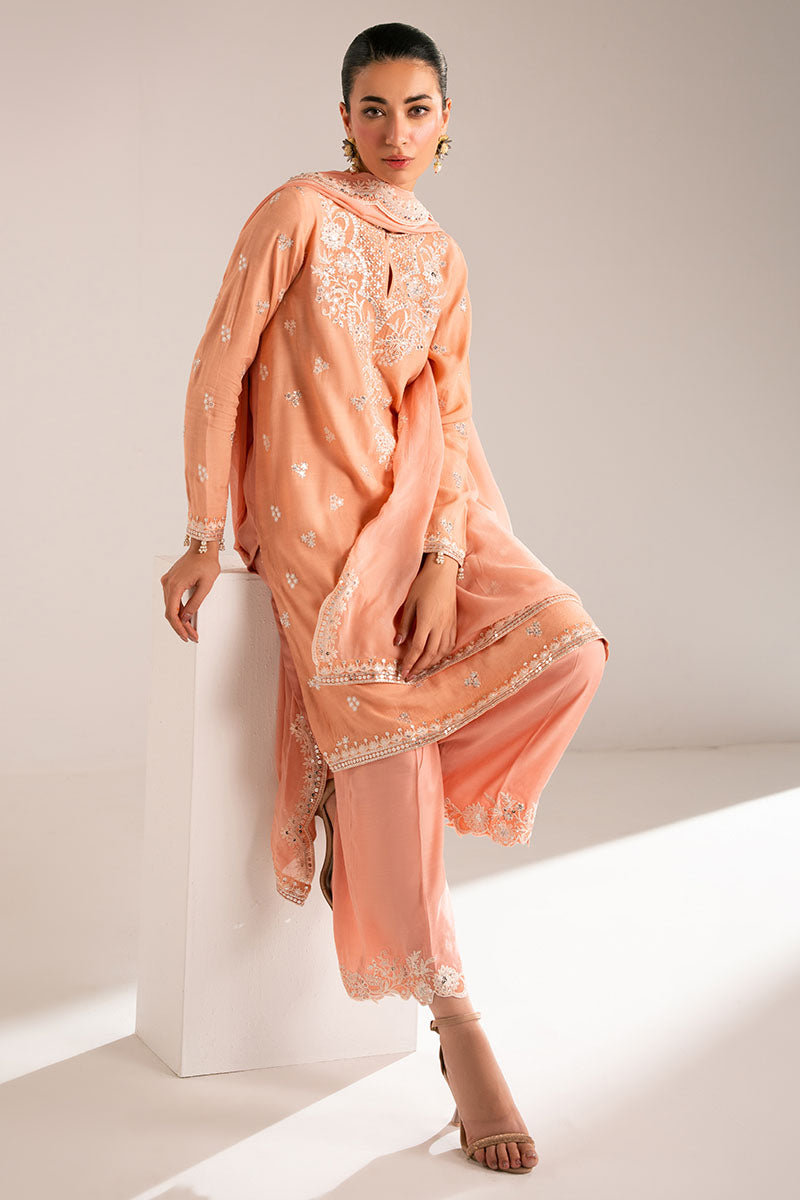 Elegant Muted Clay 3-Piece Outfit Set (Shirt, Trousers & Dupatta) for Women - Boho Chic Ethnic Wear Perfect for Weddings, Parties & Special Occasions