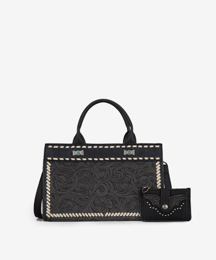 Montana West Floral Tooled Leather Tote Bag Set for Women - Stylish Handbag for Work, Travel & Everyday Use