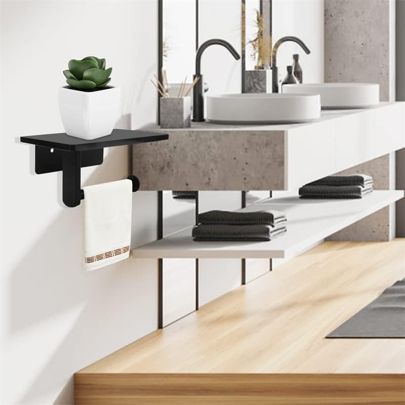 Premium Wall Mounted Toilet Paper Holder with Natural Marble Shelf - Black Bathroom Tissue Dispenser for Mega Rolls (7.87
