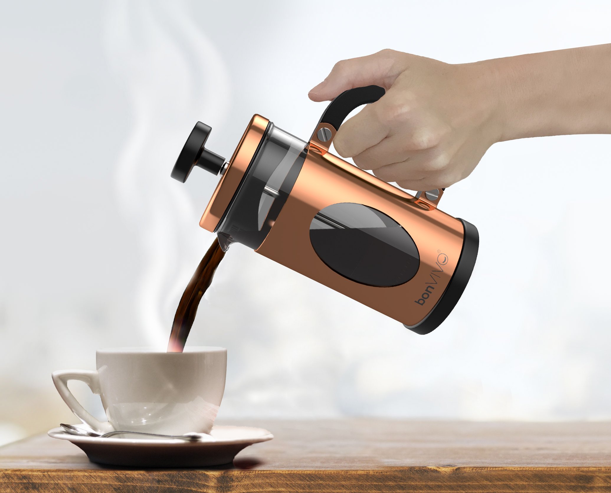 bonVIVO GAZETARO French Press Coffee Maker, 350ml - Glass & Stainless Steel Manual Plunger - Perfect for Coffee, Tea & Herbal Brews - Ideal for Home, Office & Camping Use